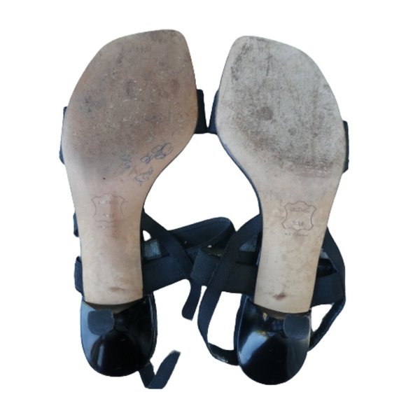 Stuart Weitzman Black Square Toe Heels Sandals Leather Sole Spain 7M - Picture 7 of 10